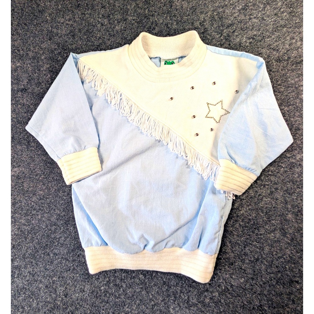 Bull Frog Vintage Toddler Western  2T Light Blue White Star Beaded Fringe Shirt